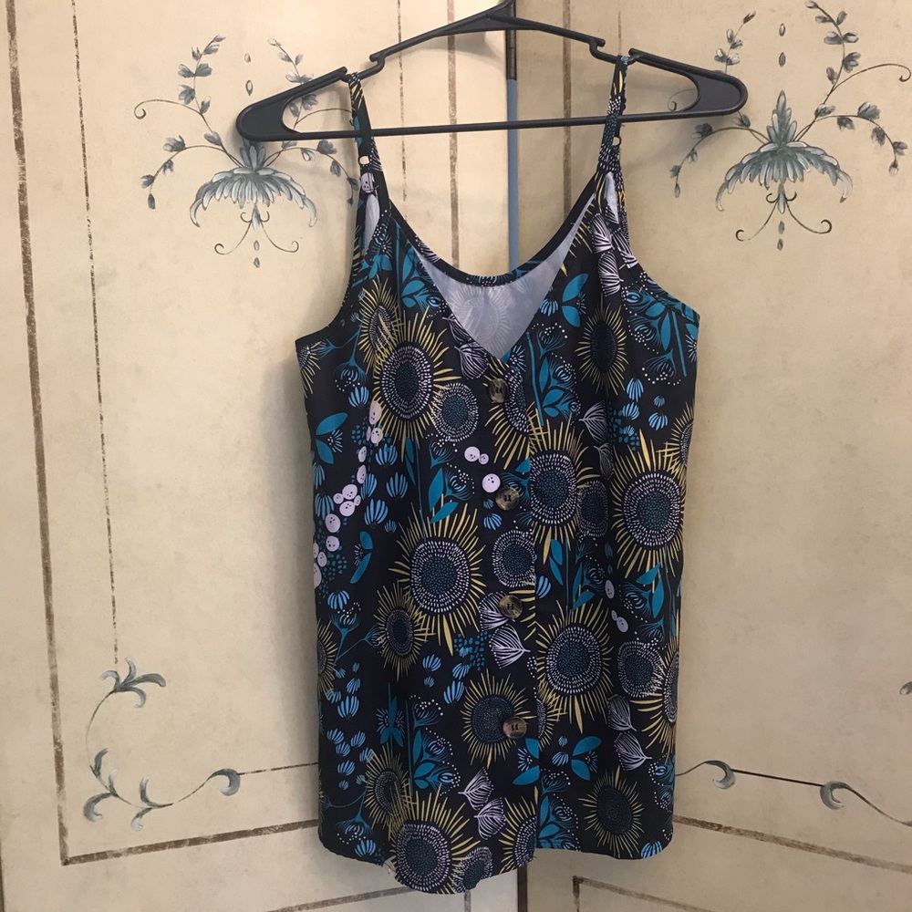 Sunflower design black tank top size S